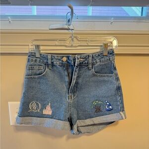 SHEIN Blue Jean Shorts with Embroidered Details